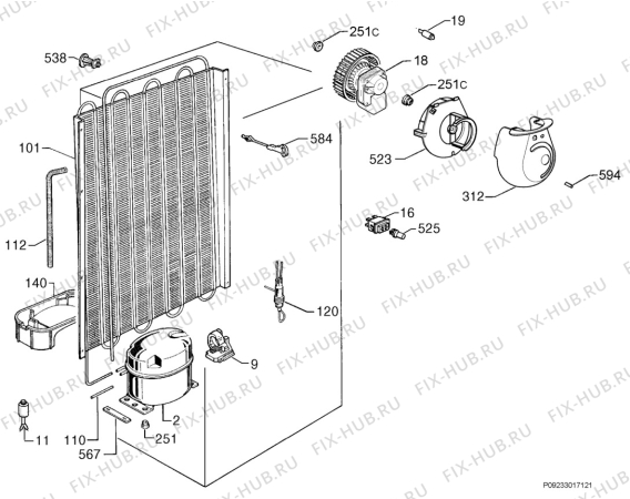 Взрыв-схема холодильника Zanussi ZRC38S - Схема узла Cooling system 017